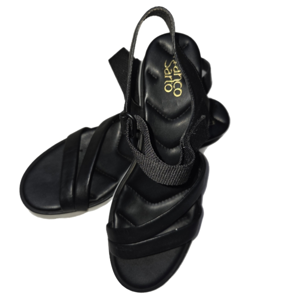 Franco Sarto Urla Platform Black Leather Strappy Sandals Size 11M - Picture 2 of 9